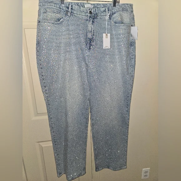 SOLD‼️NWT Good American Good '90s Relaxed Rhinestone Jeans - Picture 4 of 8